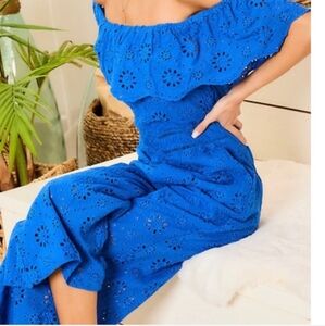 S Main Strip Blue Eyelet Boutique Jumpsuit
